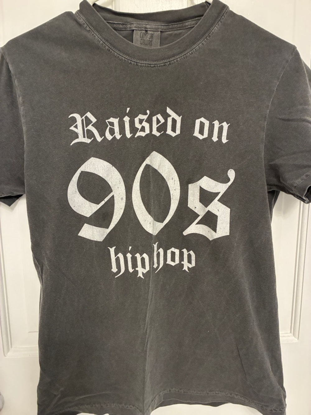 Raised on 90s Hip Hop Graphic Tee - Charcoal with White Print